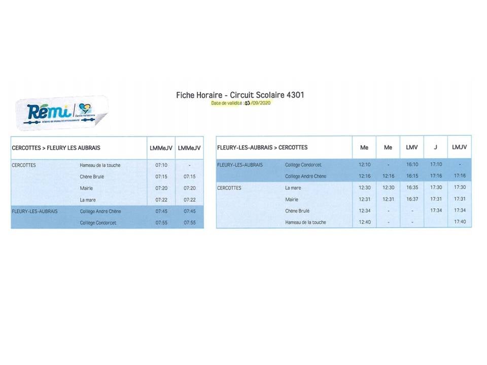 Horaire Bus College A Partir Du 3 Septembre Cercottes Site Officiel De La Mairie